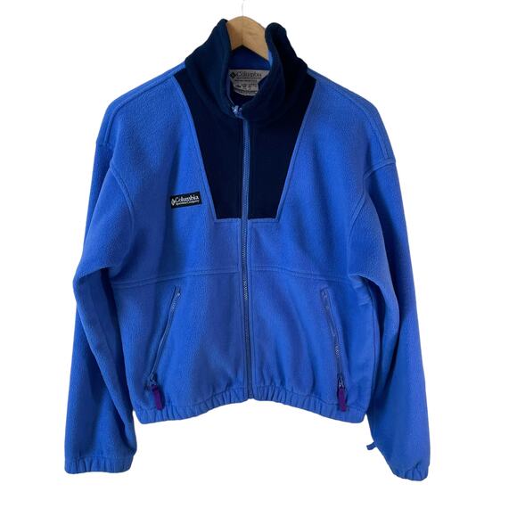 COLUMBIA Boy's Fleece Full Zip Jacket Blue Black Size Large 14 / 16
